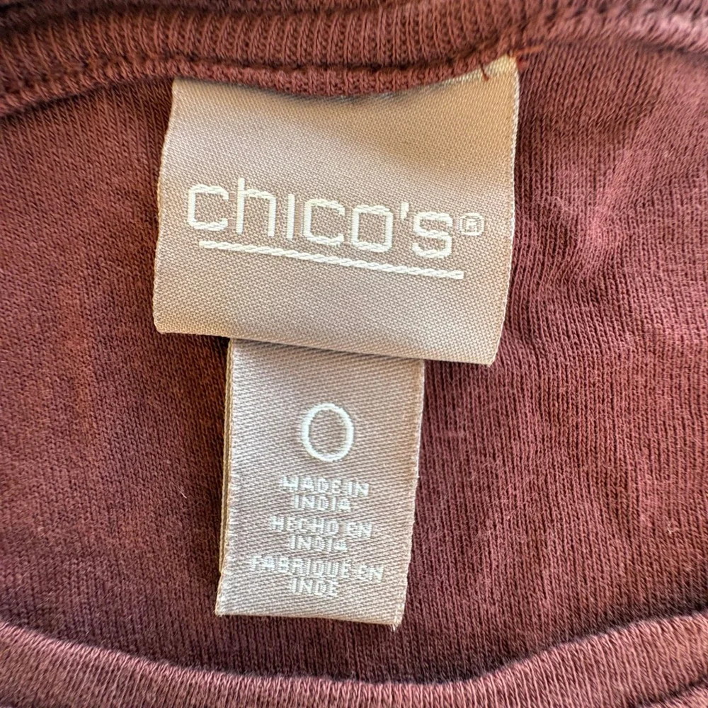 CHICOS Size 0/Womens S Plum Burgundy 100% Cotton Long Sleeve Crew Neck T-Shirt
